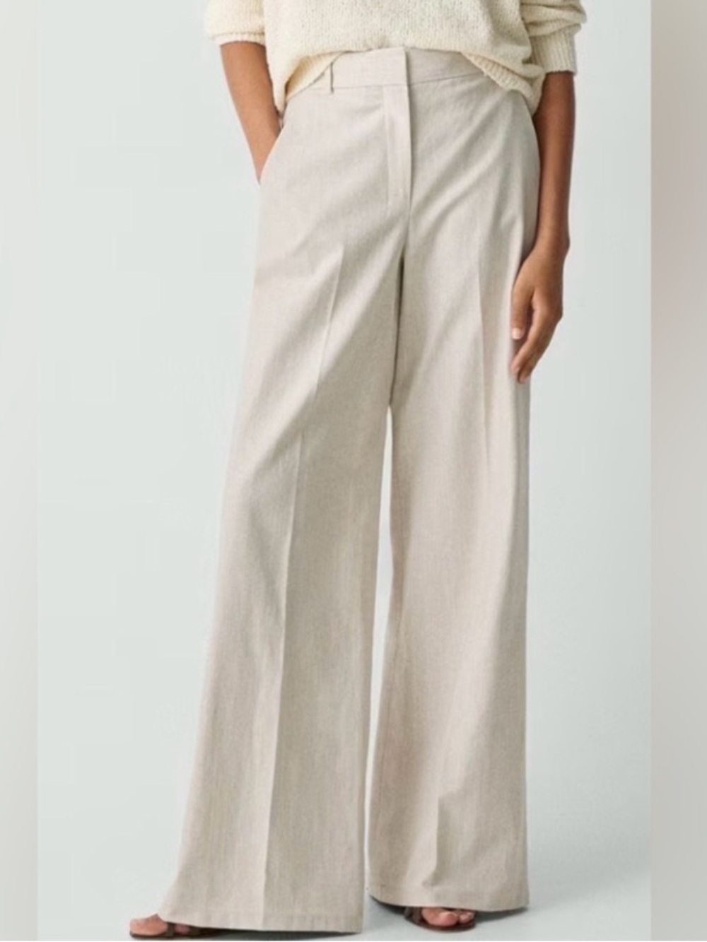 Theory Wide-Leg Cream High-Waist Career Wear Quiet Luxury Pants Size 4